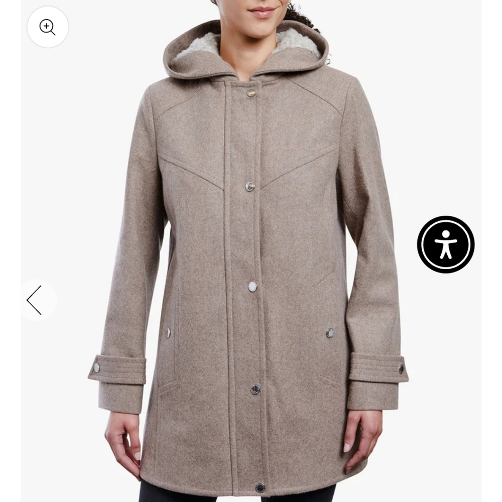 London Fog Zip-Front Sherpa Lined Hood Wool Jacke… - image 2